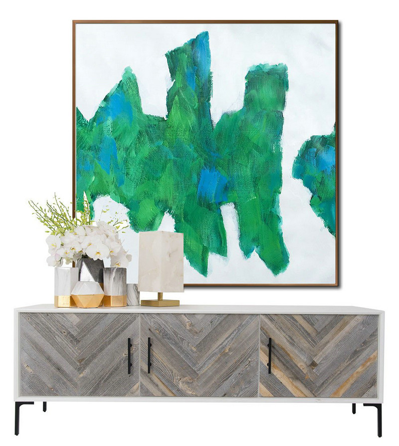 Oversized Contemporary Art,Abstract Painting Modern Art,White,Blue,Green